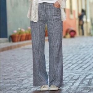 Sundance Andover Wide Leg Pant SZ 8 Striped Linen Cotton Stretch Wide Leg Sailor